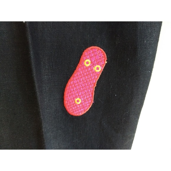 Deane & White 100% Linen‎ Pants Black Cropped Embroidered Flip Flops Womens 8 - Picture 11 of 16